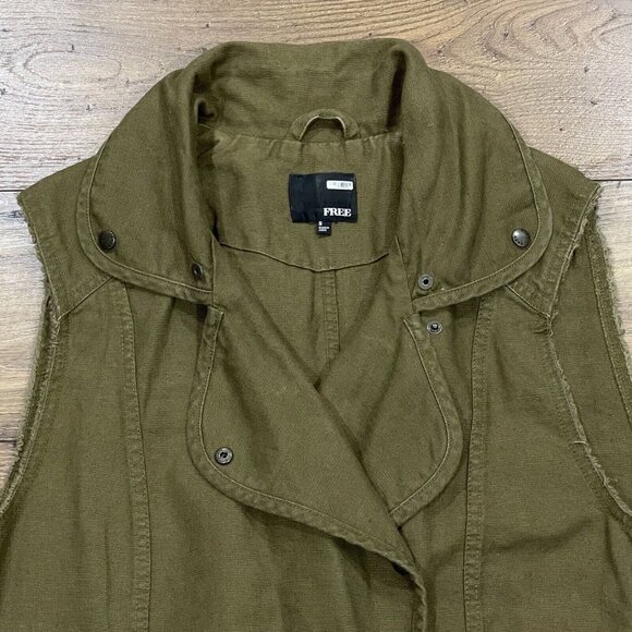 Wilfred Free Aritzia Vest Womens Small Linen Blend Military‎ Utility Layer Green - Picture 2 of 11